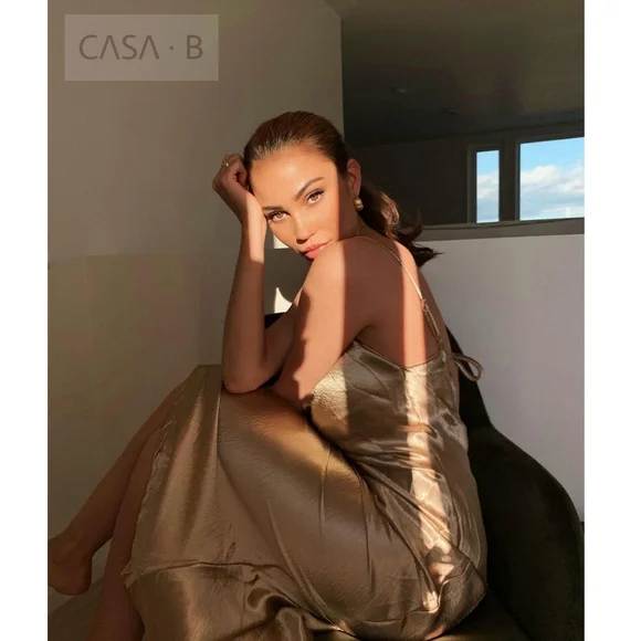 5⭐️CASA B | Adrienne Satin Slip Dress in Champagne gold - Picture 6 of 11